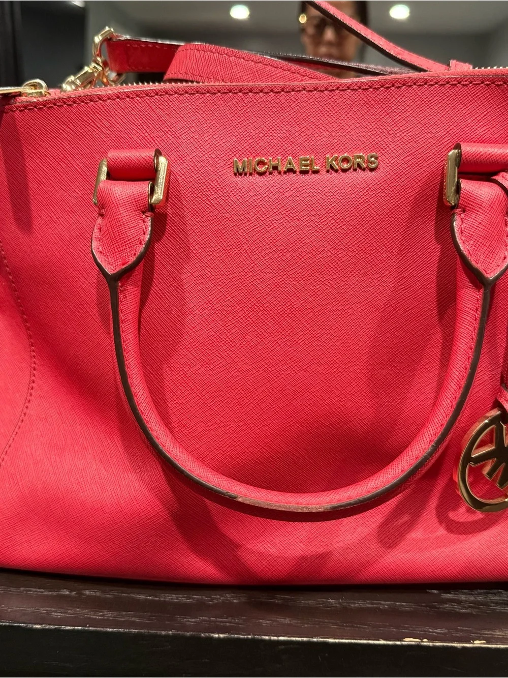 Michael Kors Coral Pink Saffiano Leather Satchel with Gold Hardware